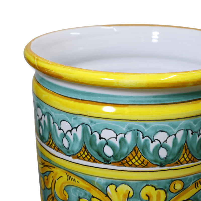 Portaombrelli in ceramica Caltagirone h 50 - Ø 30 cm ca. (1Unità) Barocco su fondo verderame, 2 opzioni stile - 