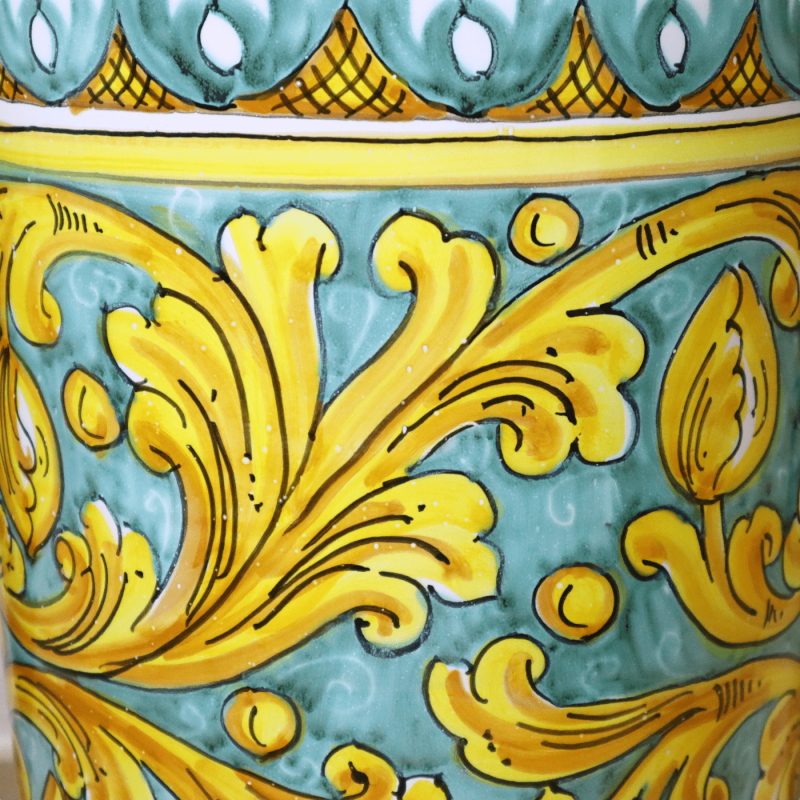 Paragüero de cerámica Caltagirone, decoración barroca sobre fondo cardenillo - altura 50 cm aprox. Modelo GR - 