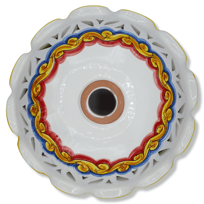Ceramiczny żyrandol Caltagirone, ząbkowany i perforowany, z różnymi rozmiarami (1 szt.) barokową dekoracją i wstążką - 