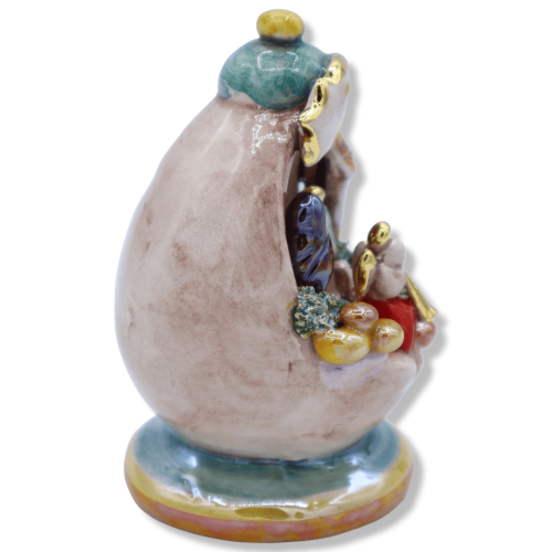 Ei-Krippe aus Caltagirone-Keramik, Verzierungen aus 24-karätigem reinem Gold und Perlmutt-Emaille, ca. H. 11 cm. NF-Mod  2