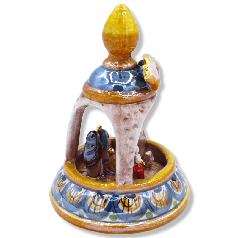 Presepe i fin keramik av Caltagirone i klocka, dekorationer i 24k guld och moder-of-pearl emalj, h14 cm ca. Mod NF - 