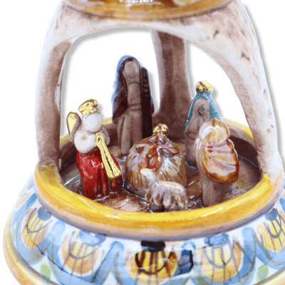 Presepe in fijne keramiek van Caltagirone in Bell, decoraties in 24k goud en moeder-of-pearl-enamel, h14 cm approx. Mod 