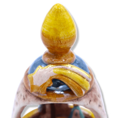 Presepe i fin keramik av Caltagirone i klocka, dekorationer i 24k guld och moder-of-pearl emalj, h14 cm ca. Mod NF - 