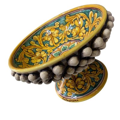 Pigna stand in Caltagirone ceramic, Baroque decoration on an antique white background, Diameter 27 cm, h 17 cm approx. M