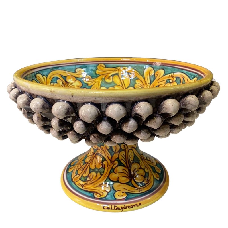 Pigna stand in Caltagirone ceramic, Baroque decoration on an antique white background, Diameter 27 cm, h 17 cm approx. M