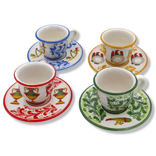 Set Tazzine da caffè in ceramica di Caltagirone, h 5 cm ca. con assi e decoro '600 - 