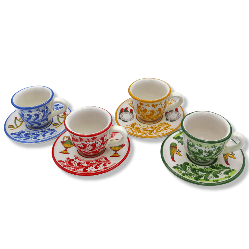 Conjunto de xícaras de café em cerâmica Caltagirone, altura aproximada de 5 cm. com tábuas e decoração do século XVII - 
