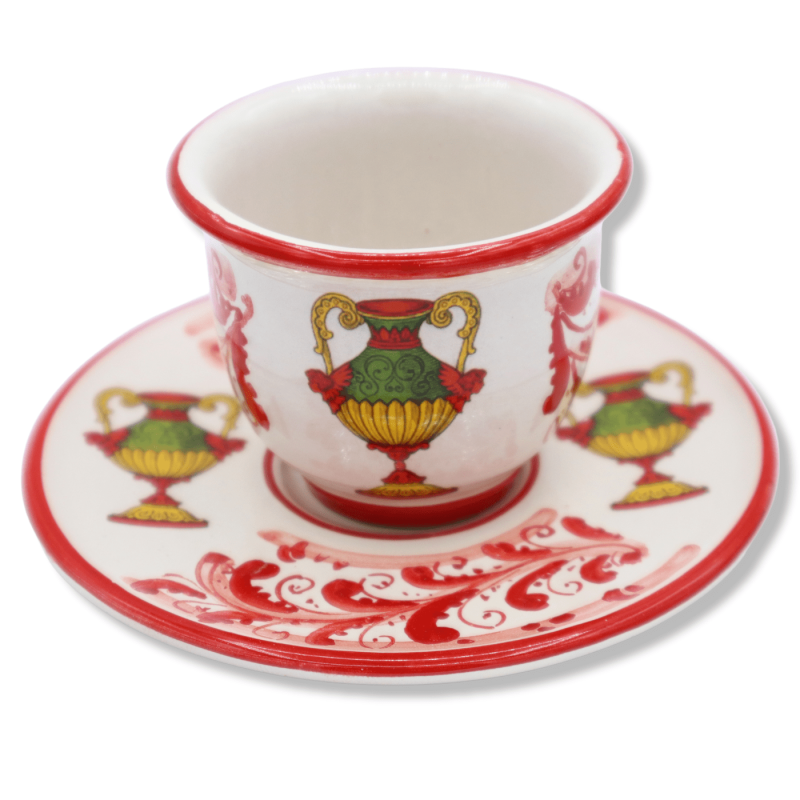 Caltagirone keramische koffiekopjesset, ca. h 5 cm. met planken en 17e-eeuwse decoratie - 