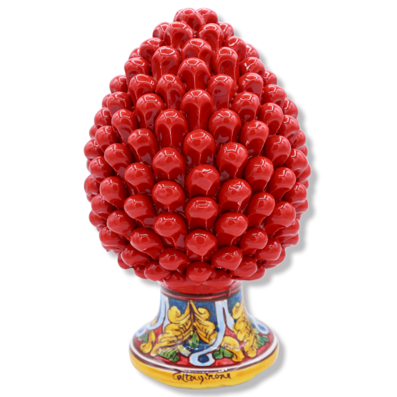 Piña de pino siciliano en cerámica roja Caltagirone, tallo con decoración barroca, h 25/26 cm aprox. Mod.TD - 