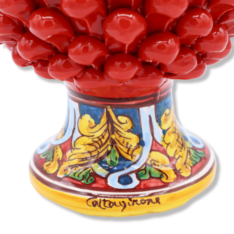 Pigna Siciliana in ceramica Caltagirone, con 2 opzioni dimensione (1Unità) Rosso, gambo decoro barocco - 
