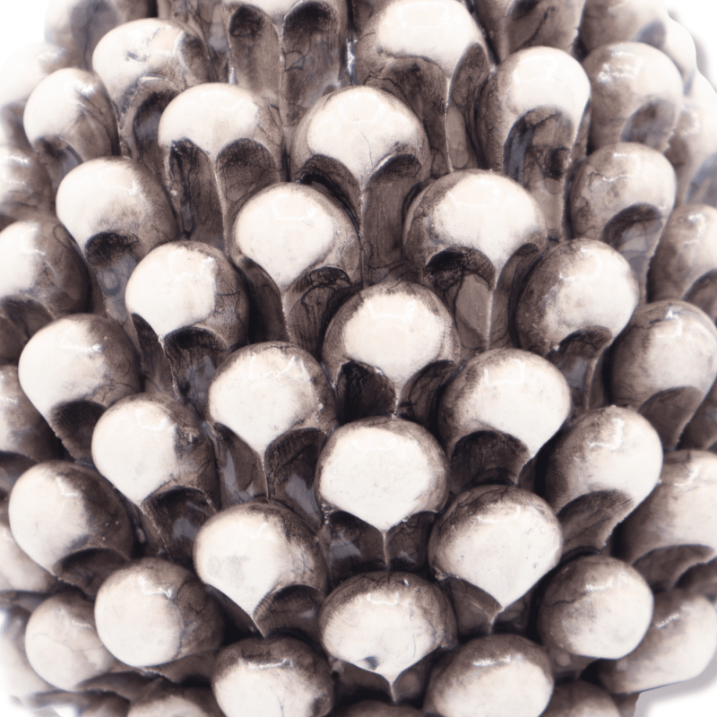 Sicilian pine cone in Caltagirone ceramic Antiqued White color, baroque decoration stem, h25/26 cm approx. Mod. TD - 