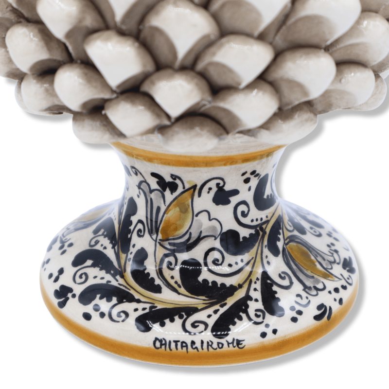 Pigna Siciliana in Caltagirone kleur Bianco Anticato, gambo decoro '600, H25/26 cm approx. Mod - 