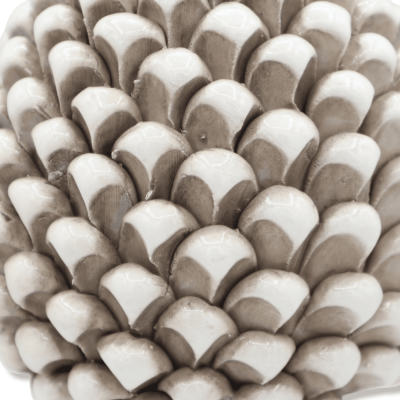 Sizilianischer Tannenzapfen aus Caltagirone-Keramik, mit 2 Größenoptionen (1 Stück), Antikweiß, Stiel mit schwarzer Verz