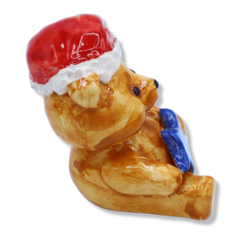 Weihnachtsteddybär aus Caltagirone-Keramik, H ca. 6 cm. mit Stern und Weihnachtsmütze - 