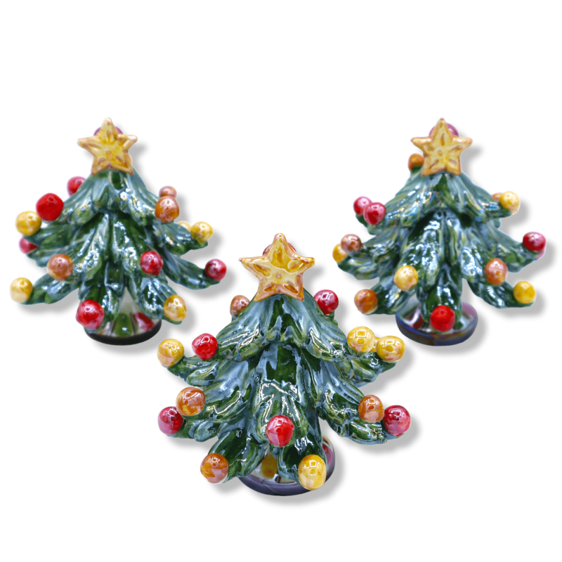 Albero di Natale Èlite in ceramica Caltagirone, h 10 cm ca. puntale stella, smalto madreperla - 