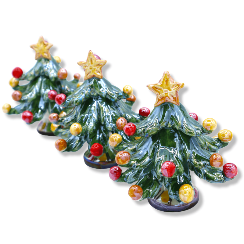 Elite Christmas tree in Caltagirone ceramic, star tip, mother-of-pearl enamel, h 10 cm (1Pcs) Mod NF - 