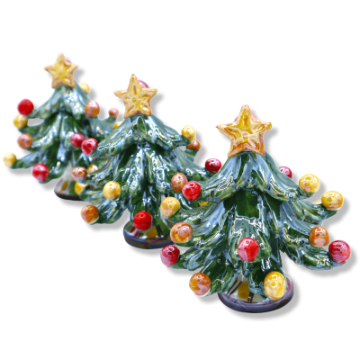 Elite Christmas tree in Caltagirone ceramic, star tip, mother-of-pearl enamel, h 10 cm (1Pcs) Mod NF - 