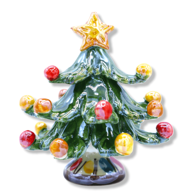 Elite Christmas tree in Caltagirone ceramic, star tip, mother-of-pearl enamel, h 10 cm (1Pcs) Mod NF - 