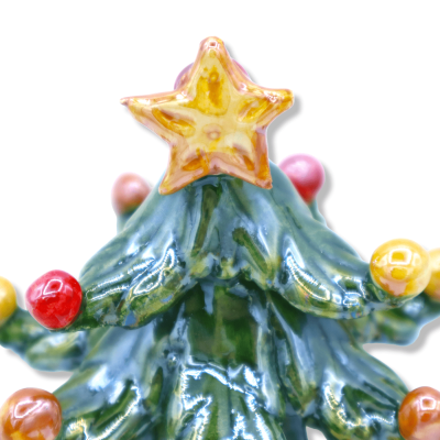 Elite Christmas tree in Caltagirone ceramic, star tip, mother-of-pearl enamel, h 10 cm (1Pcs) Mod NF - 