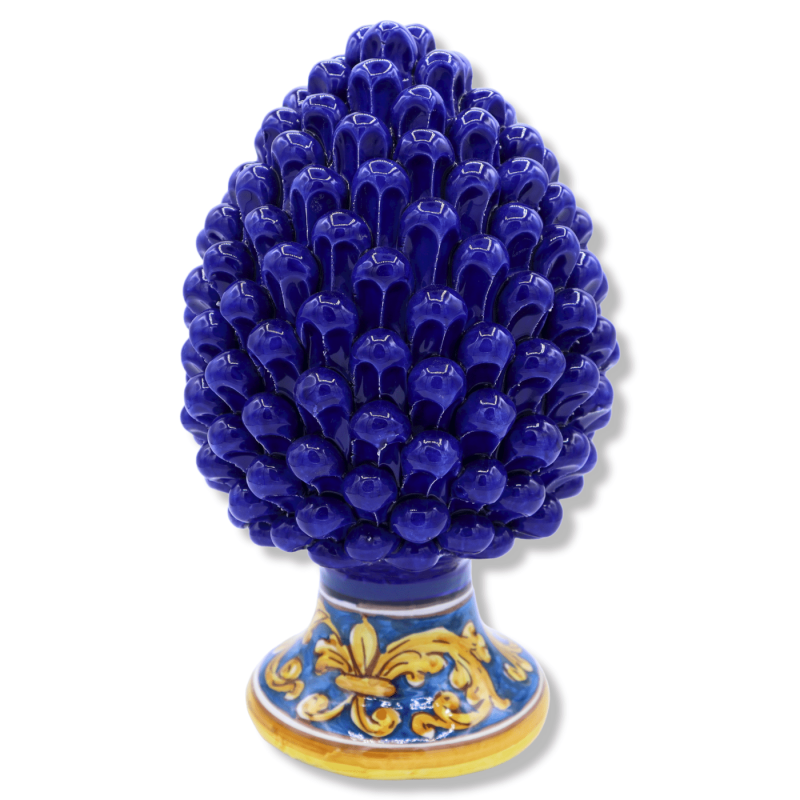 Piña de pino siciliano en cerámica Caltagirone color Azul, tallo con decoración barroca, h 25/26 cm aprox. Mod.TD - 
