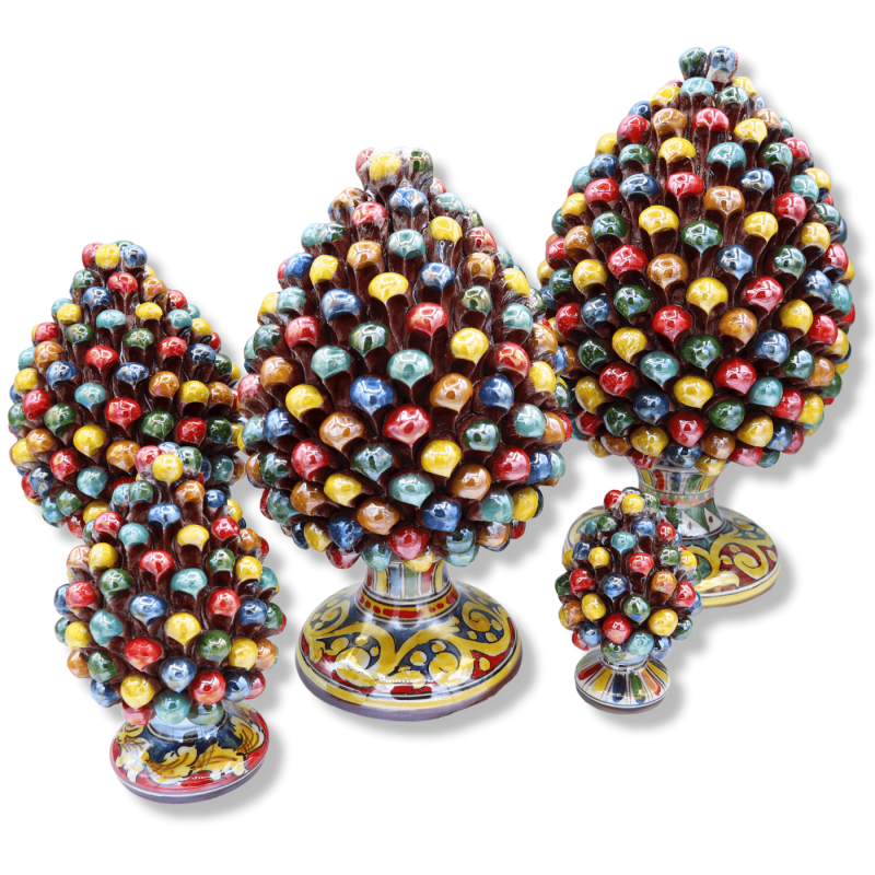 Cono de pino Arlecchino multicolor, en cerámica Caltagirone con esmalte de nácar - con 5 opciones de tamaño (1 pieza) MD