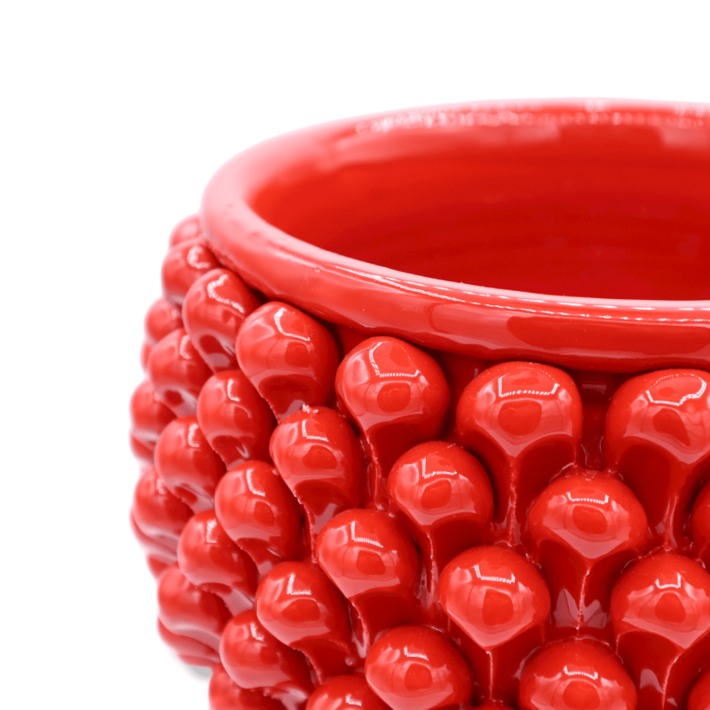 Caltagirone Red Half Pigna Vase, mit 4 Größenoptionen (1 Stück), Stiel mit Barockdekoration und Band, zweifarbiger Boden