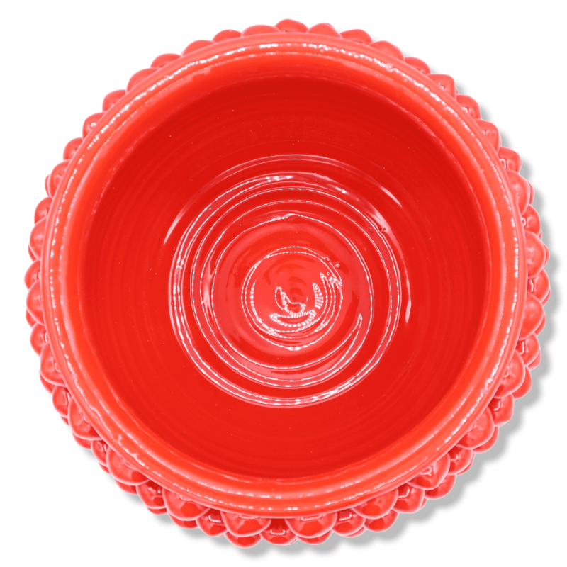Vase Half Pigna Caltagirone färg Röd och Gambo med barock dekoration, diameter 23 cm ca. TD - 