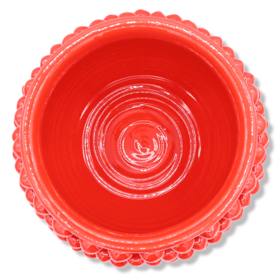 Vase half Pigna Caltagirone kleur rood en Gambo met baroque decoratie, diameter 23 cm approx. DAG - 