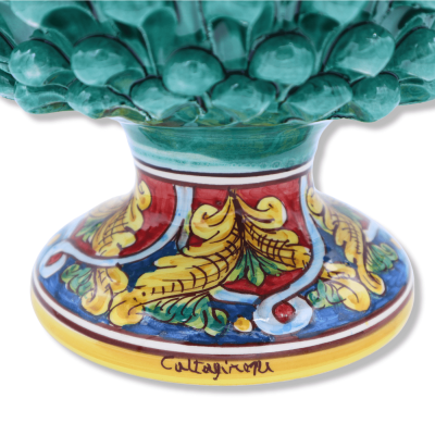 Vase Half Pigna Caltagirone färg Verderame och Gambo med barock dekoration, diameter 23 cm ca. TD - 