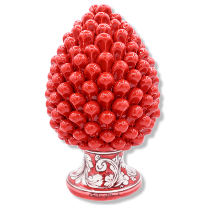 Sicilian pine cone in red Caltagirone ceramic, stem with white baroque decoration, h25/26 cm approx. Mod. TD - 
