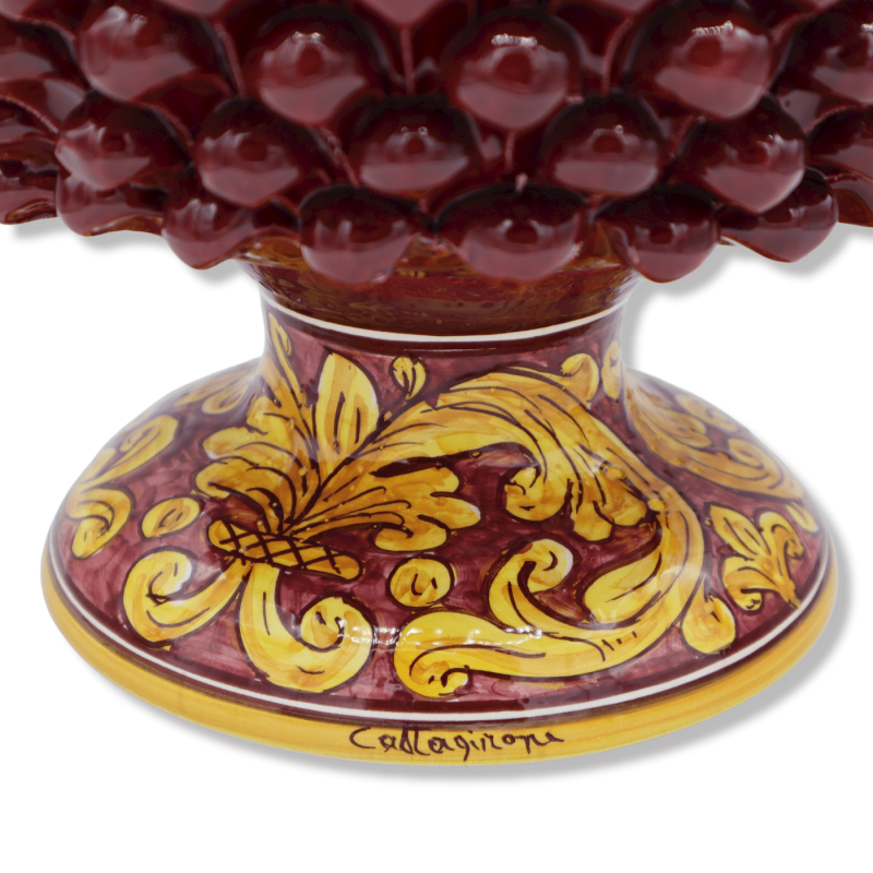 Vaso Caltagirone Mezza Pigna na cor Bordeaux e Caule com decoração barroca, Ø 23 cm aprox. Mod TD - 