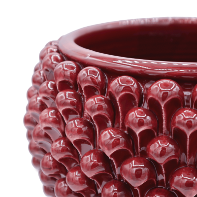 Vaso Caltagirone Mezza Pigna na cor Bordeaux e Caule com decoração barroca, Ø 23 cm aprox. Mod TD - 