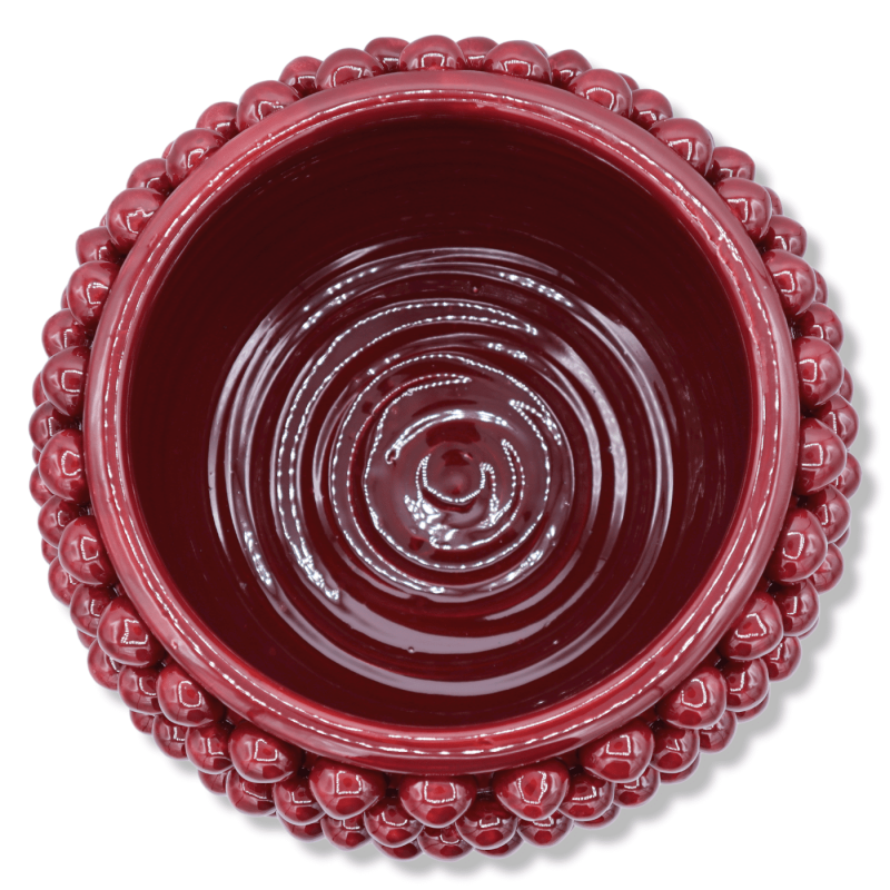 Vase Half Pigna Caltagirone färg Bordeaux och Gambo med barock dekoration, diameter 23 cm ca. TD - 