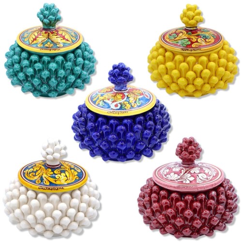 Siciliansk kotteburk eller smyckeskrin, Caltagirone keramik Ø ca 18 cm. (1st) Olika dekorationer MD1 - 