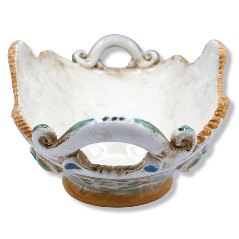 Centre de table en céramique Caltagirone, décor de style baroque et fleurs en relief, Largeur 37 cm, Hauteur environ 15 