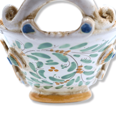 Centre de table en céramique Caltagirone, décor de style baroque et fleurs en relief, Largeur 37 cm, Hauteur environ 15 