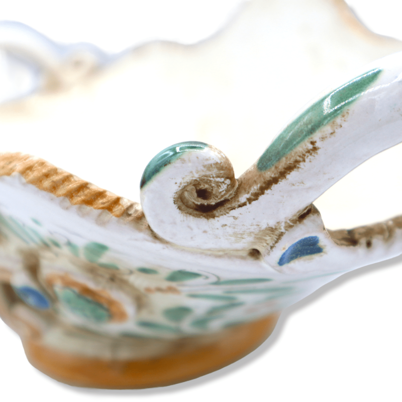 Centerpiece in Caltagirone ceramic, Baroque style decoration and flowers in relief, Width 37 cm, Height 15 cm approx. Mo