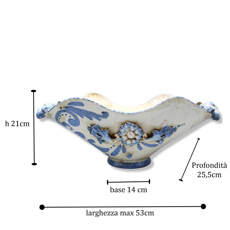 Centre de table en céramique Caltagirone, décor de style baroque et fleurs en relief, Largeur 50 cm, Hauteur environ 20 