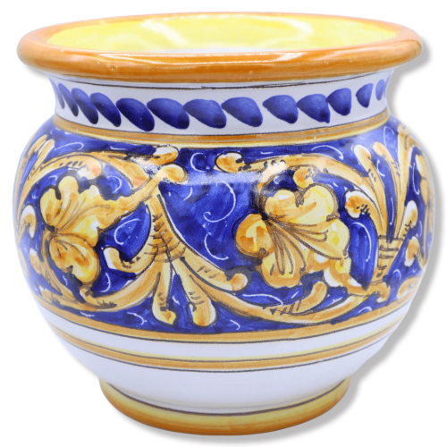 Macetero, Jarrón para plantas en cerámica fina, decoración barroca sobre fondo azul, disponible en varios tamaños - Mod 