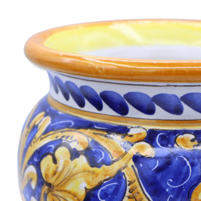 Cachepot, Vase for plants in fine ceramic, Baroque decoration on a blue background, available in various sizes - Mod CH 
