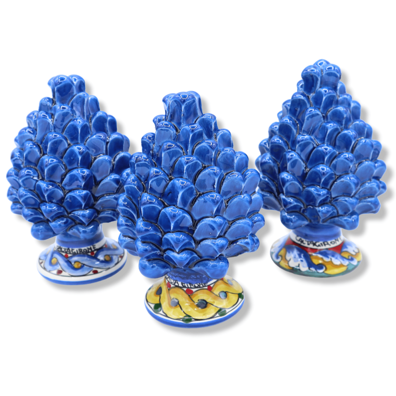 Pinha siciliana Caltagirone, h aprox. 15 cm. (1 unidade) azul antigo, haste de decoração aleatória - 