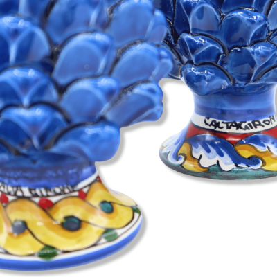 Sicilian pine cone Caltagirone, h approx. 15 cm. (1pc) Antique Blue, random decoration stem - 