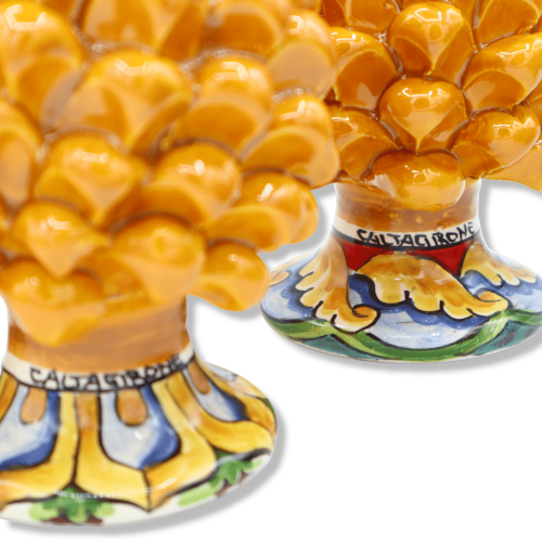 Pinha siciliana Caltagirone, h aprox. 15 cm. (1pc) Laranja, haste com decoração aleatória -  2