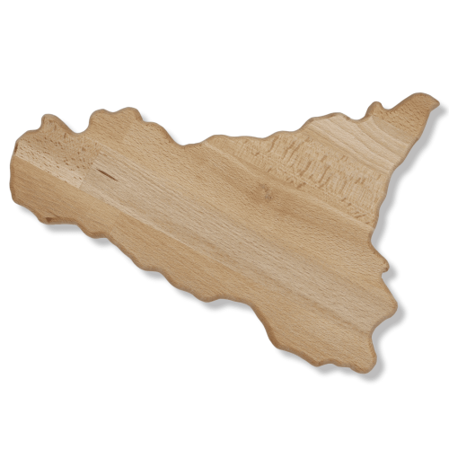 Handmade beech wood cutting board in the shape of Sicily, beveled on the sides, hole for hanging, Various sizes (1 unit)