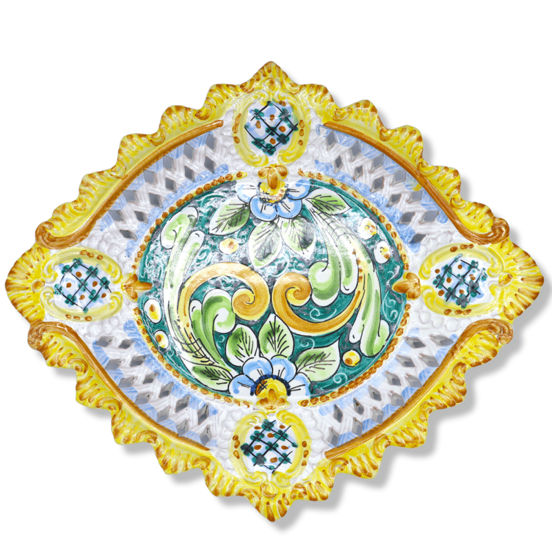 Keramiskt centrum Kaltagiron, framväxad och perforerad, barockdekoration och blommor, bredd 40 cm ca. BR - 