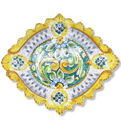 Keramiskt centrum Kaltagiron, framväxad och perforerad, barockdekoration och blommor, bredd 40 cm ca. BR - 