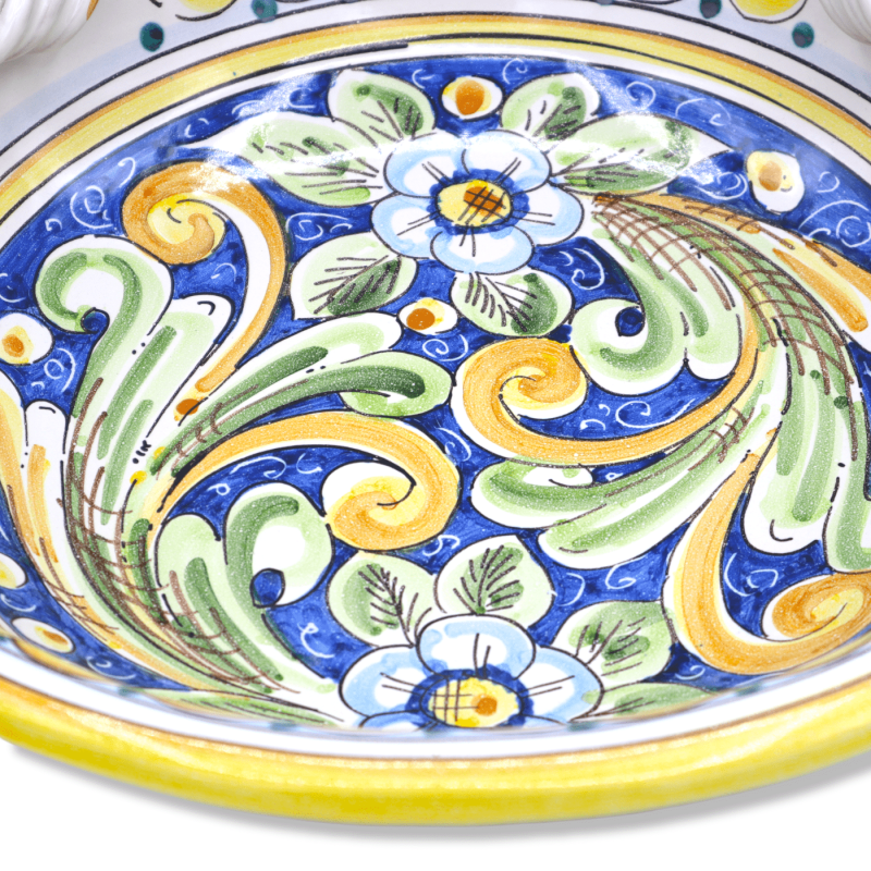 Centrotavola Ceramica Caltagirone, manici torchon barock dekoration och blommor, bredd 40 cm ca. BR - 