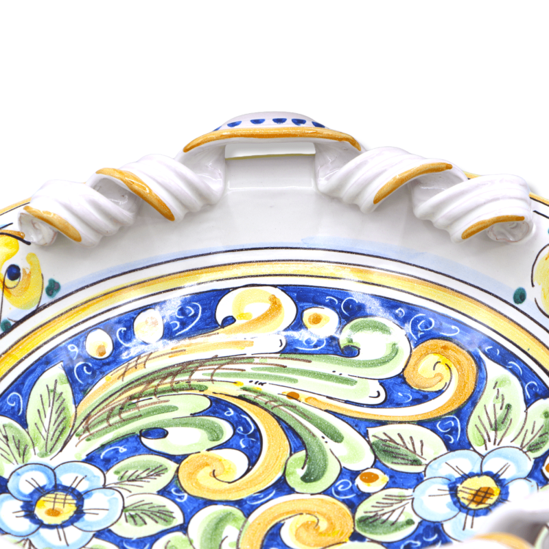 Centrotavola Ceramica Caltagirone, manici torchon barock dekoration och blommor, bredd 40 cm ca. BR - 