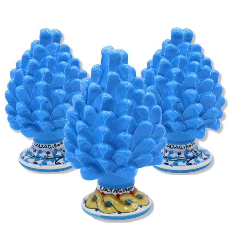 Caltagirone Sicilian pine cone, height 15cm Turquoise color with decorated stem - Random stem decoration (1Pz) Mod FL - 
