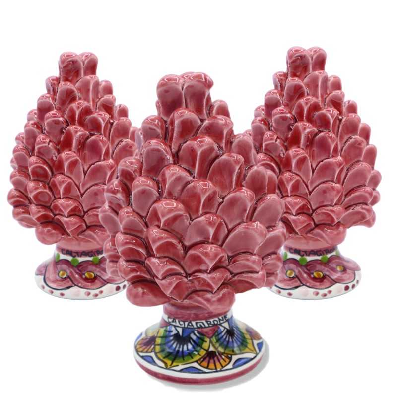 Pigna siciliana Caltagirone, altezza 15 cm Colore Rosa Antico con gambo decorato - Decoro gambo casuale (1Pz) Mod FL - 